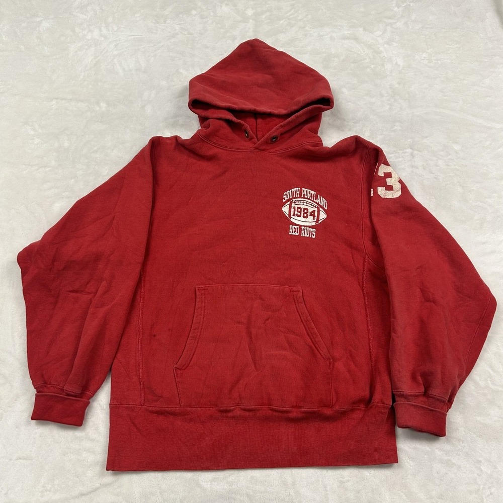 Champion Reverse Weave Hoodie Mens Medium Red South Portland 1984 Football USA